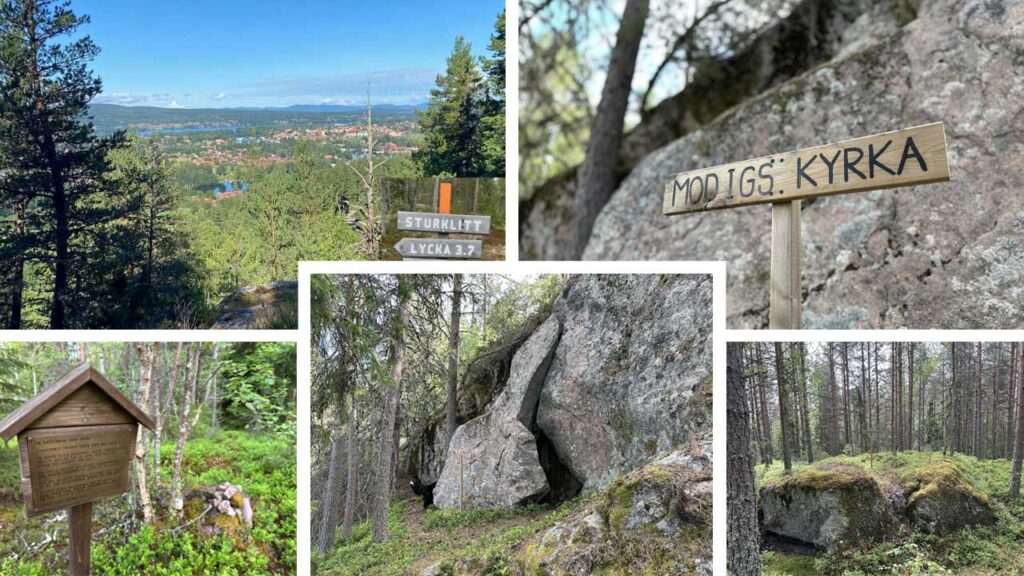Utflyktsmål i Tibbleskogen. Sturklitt, Offerkastet, Modigs kyrka, Biskopsstolen, Stubbgubben